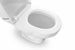 White toilet bowl close-up on a white background.