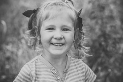 Black and white portrait of a little girl