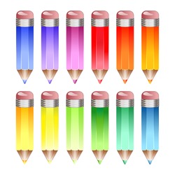 A set of colour pencil icons in rainbow shades. EPS10 vector format
