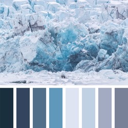 Svalbard blue ice glacier detail in a colour palette with complimentary colour swatches.