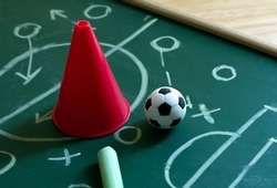 football coaching , soccer manager training board, chalkboard of football tactics and strategy analysis