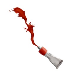 Paint tube splashing red paint