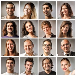 Composition of smiling people