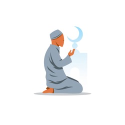 Islamic Prayer. Arab in Turkey pray to Allah. Vector Illustration. Islam Religion. Branding Identity Corporate logo design template Isolated on a white background