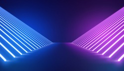 Abstract Minimal Background Glowing Lines blue and purple Neon Lights Virtual Reality room - Image