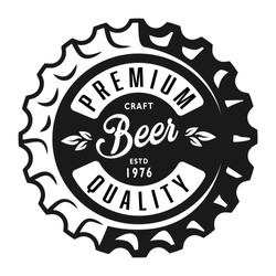Vintage monochrome lager beer label with inscriptions on bottle cap isolated vector illustration