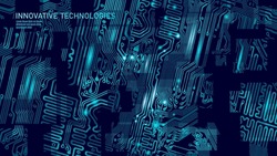 Circuit board cpu microchip abstract high hi tech electric background. Blue gradient motherboard computer technology vector illustration art