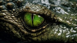 Wildlife crocodile green underwater photography. Open eye reptile teeth. Dangerous animal river mangrove forest close up photo