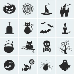 Collection of 16 halloween icons. Vector illustration.