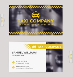 Business card design with blurred background. Stylish vector template for taxi company.