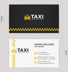 Business card design in black, white and yellow colors. Vector template for taxi company and taxi driver.