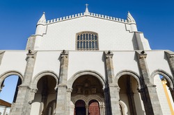 Exterior view of thea(Church of Saint Francis) in Evora, Alentejo (Portugal). The site is famous for its interior Capela dos Ossos, a chapel covered by human bones