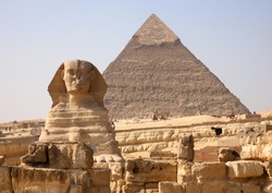 The Sphinx and the great Pyramid at Giza in Egypt.