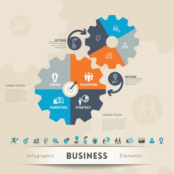 Business Concept Icons with Gear Illustration