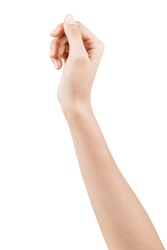 Close up Hand and arm  on white  background With clipping path. Can use for isolated or Show your product.