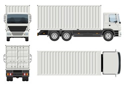 Container truck vector template with simple colors without gradients and effects. View from side, front, back, and top