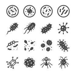 Bacteria and Virus icons set. Included the icons as mold, ebola, micro, lab, disease, medical and more.