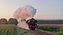 An old steam train with a nice smoke plum in the Netherlands in the morning