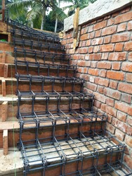 Rebar reinforcement of stairs before applying concrete.