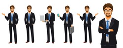 Set of business man poses