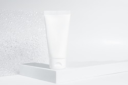 White cosmetic cream tube, balm jar mockup on white background. Make up product blank container. Body and face care.