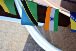 Indian flag floating among many other countries' flags in background in a global initiative