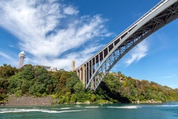 Rainbow Bridge Crossing the Niagara River to Canada from Below