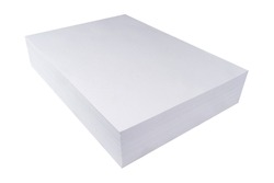Close up of a stack of paper isolated on white background. A4 blank paper stack isolated. Mockup. Stack of blank paper sheets
