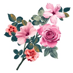 Bouquet of flowers with rose leaves