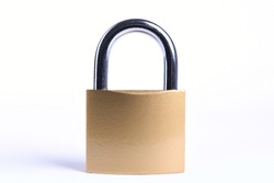 Locked Golden Padlock on the a white background.