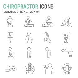 Chiropractor line icon set, chiropractic collection, vector graphics, logo illustrations, physical therapy vector icons, chiropractor signs, outline pictograms, editable stroke