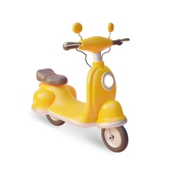 3d Yellow Scooter Plasticine Cartoon Style Isolated on a White Background Delivery Service Concept. Vector illustration