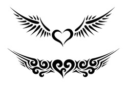 Two Hearts with Wings Tribal Tattoo
