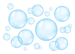 Underwater sparkling oxygen blue clear  bubbles in fizzing water. Fizzy sparkles. Ultra clean.  Vector texture for aquarium, soda drink, soap background.