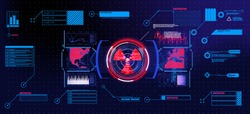 HUD, UI, GUI futuristic user interface screen elements set. High tech screen for video game. Sci-fi concept design. Callouts titles. Modern banners, frames of lower third. Red. Vector illustration