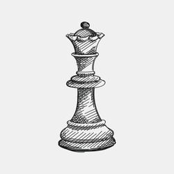 Hand-drawn sketch of Queen chess piece on a white background. Chess pieces. Chess. Check mate
