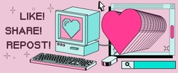 Retro PC machine with CRT monitor and keyboard. Vaporwave style vector illustration in pastel colors.