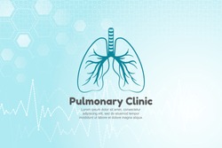Vector illustration of lungs for pulmonary clinic. Blue medical background with structure molecule and heart beat.