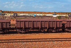 Railway truck loaded with 100 tons of iron ore in Western Cape, South Africa