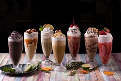 Different milkshakes assorted summer cold milkshakes 