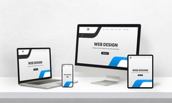 Responsive web page promotion on devices with different display sizes. Web design studio promotion concept