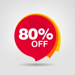 80% OFF Discount Sticker. Sale Red Tag Isolated Vector Illustration. Discount Offer Price Label, Vector Price Discount Symbol.