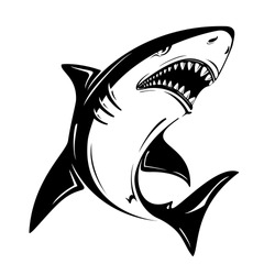 Angry black shark vector illustration isolated on white background. Perfect to use for printing on tshirts, mugs, caps, logos, mascots or other advertising design