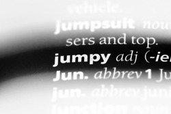 jumpy word in a dictionary. jumpy concept.