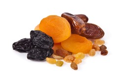 Dried fruits on white background