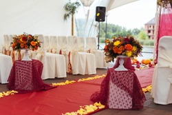 Wedding path and decorations for newlyweds.
