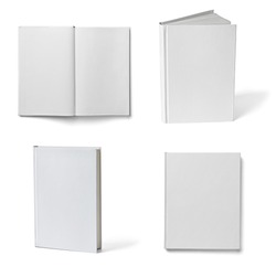 collection of various  blank white  books on white background. each one is shot separately