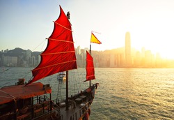 sailboat in Hong Kong harbor