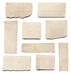 collection of  white ripped pieces of news paper on on white background. each one is shot separately