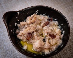 specialties like 'sarde in saor', typical Venetian dish. traditional appetizer with sardines, pine nuts and sultanas